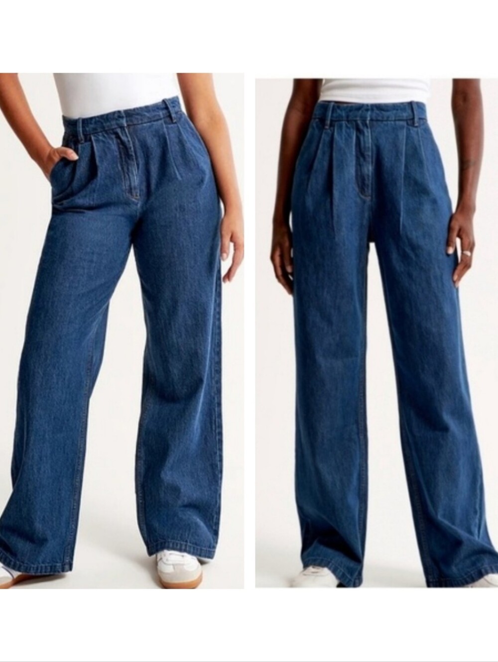 Abercrombie & Fitch Curve Love Sloane Tailored Pleated Wide Leg Jean Dark Wash